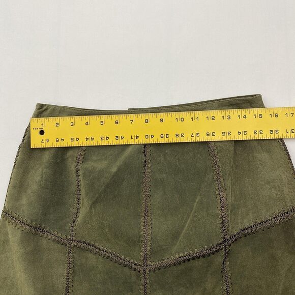 Suede Essentials Leather Patchwork Skirt Womens 12 Green Suede Boho Midi Length - Picture 6 of 9